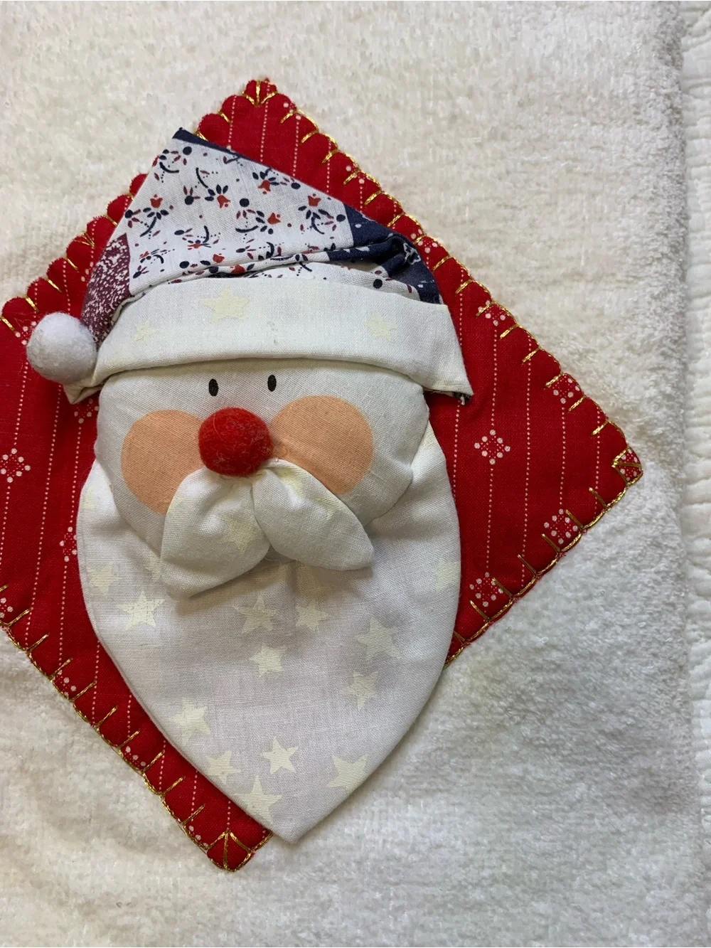 Holiday Artisan Quilted Santa Face Hand Towel Accent - Red and White